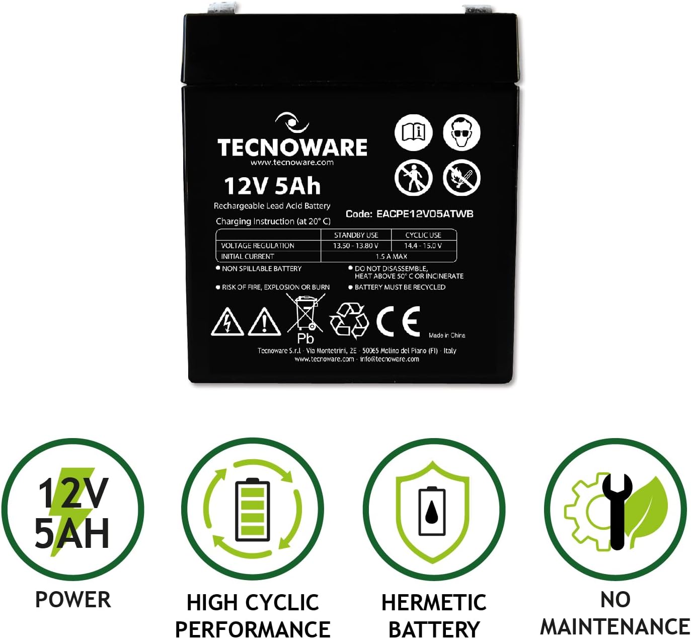 TECNOWARE Batteria Ermetica al Piombo 5Ah
