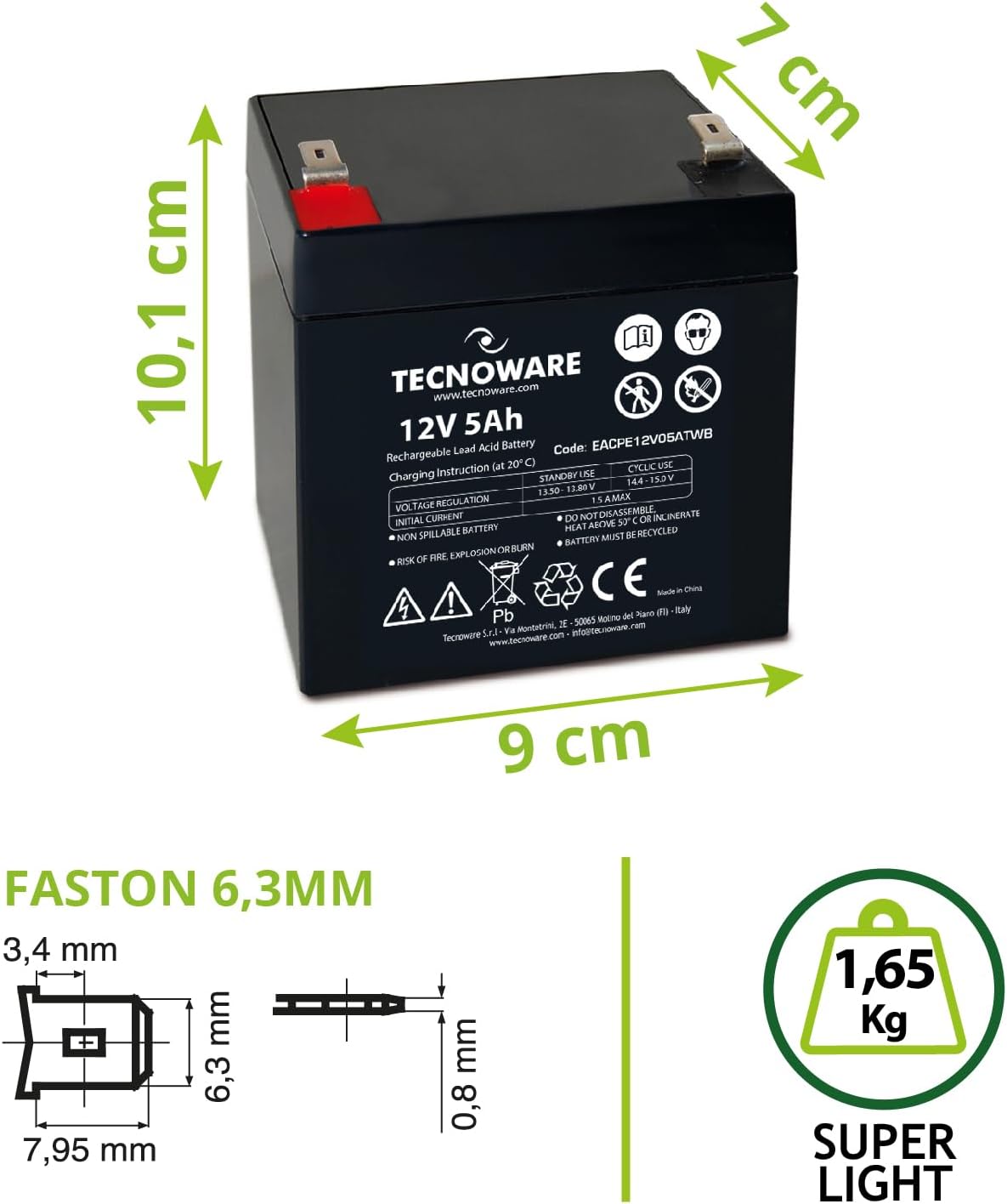 TECNOWARE Batteria Ermetica al Piombo 5Ah