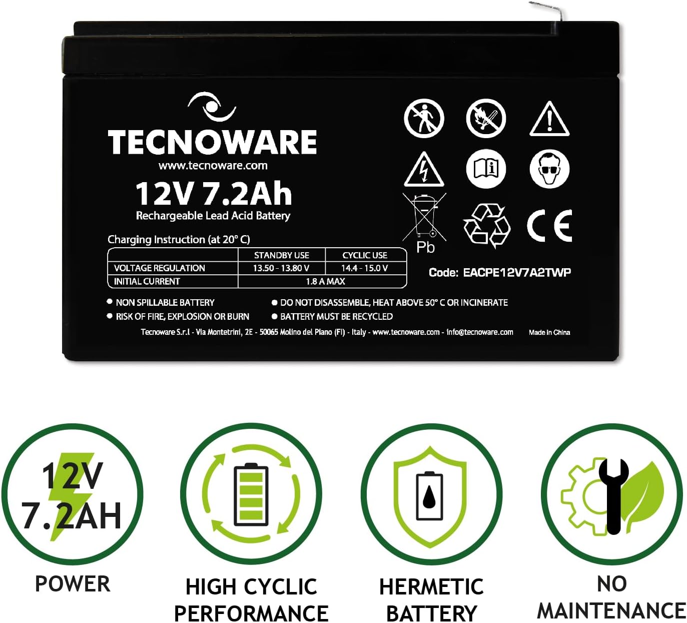 TECNOWARE Batteria Ermetica al Piombo 7Ah