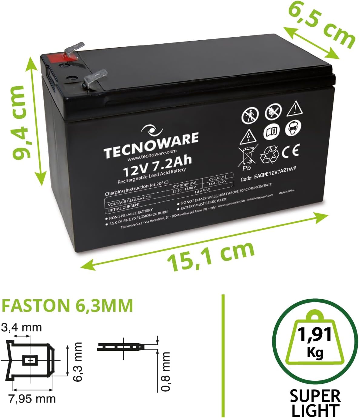 TECNOWARE Batteria Ermetica al Piombo 7Ah