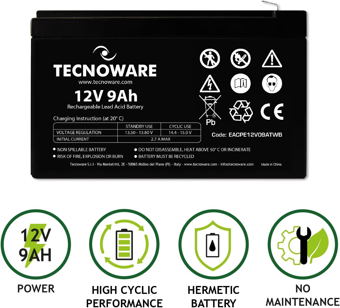 TECNOWARE Batteria Ermetica al Piombo 9Ah