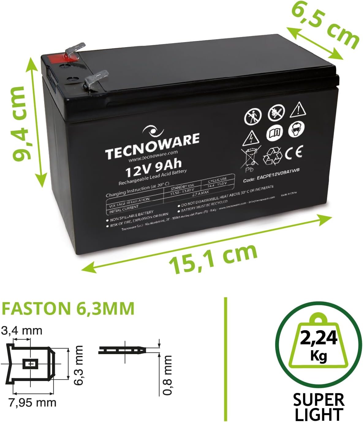 TECNOWARE Batteria Ermetica al Piombo 9Ah
