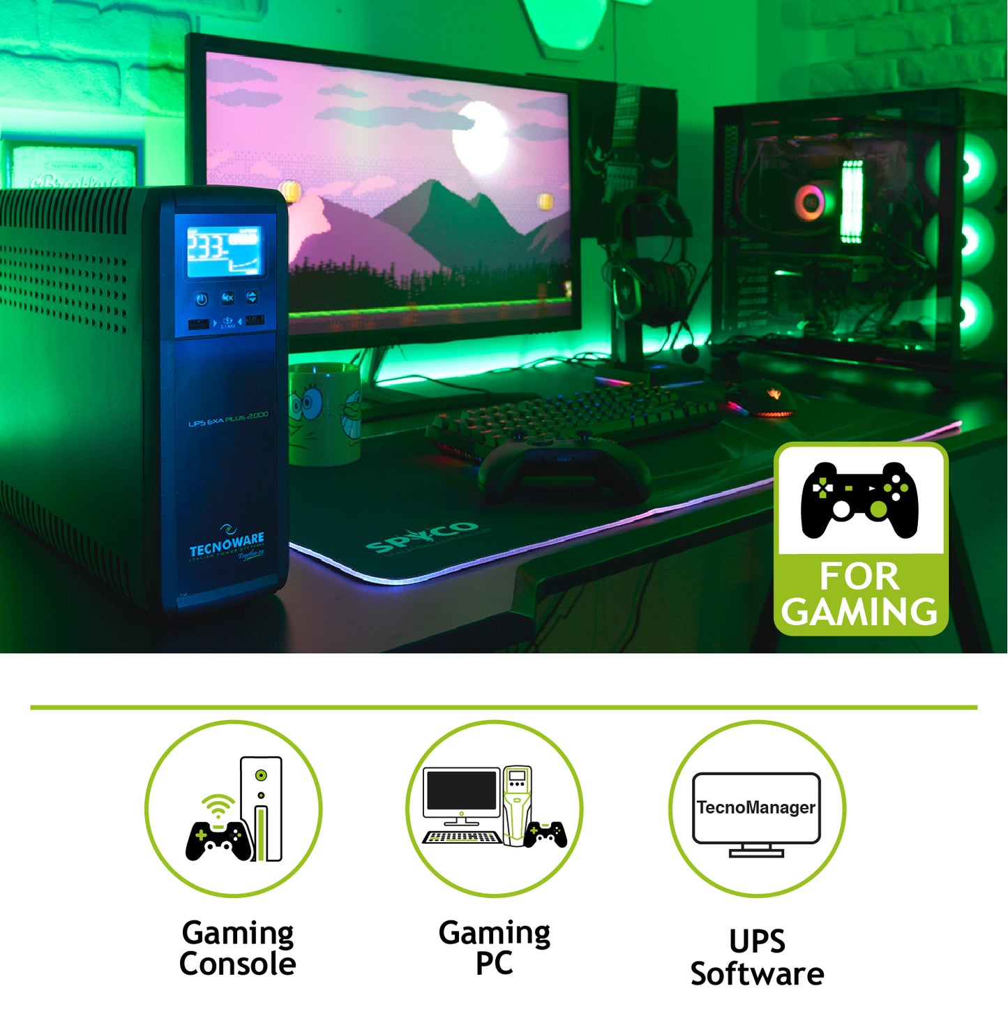 Tecnoware EXA PLUS 2000, UPS per PC Gaming, MAC e Console