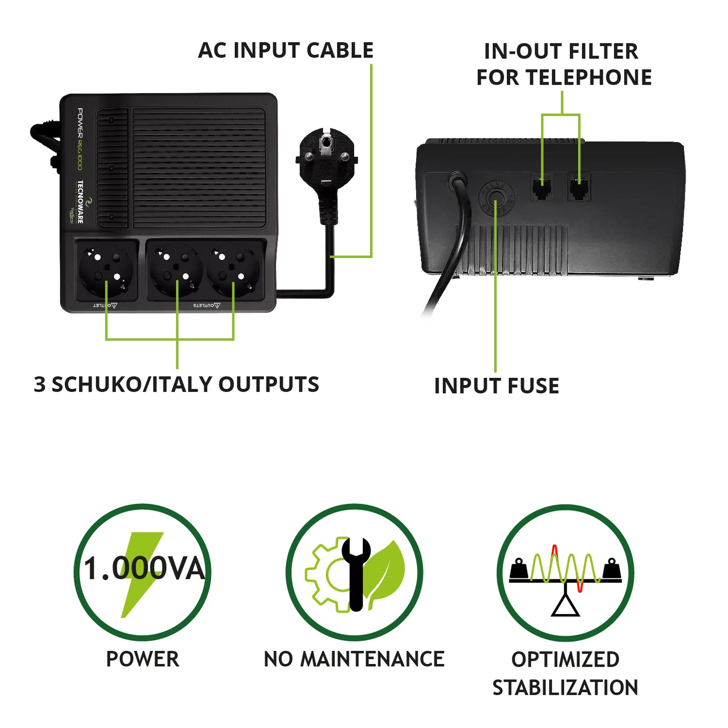 TECNOWARE Stabilizzatore di Corrente Power Reg 1000